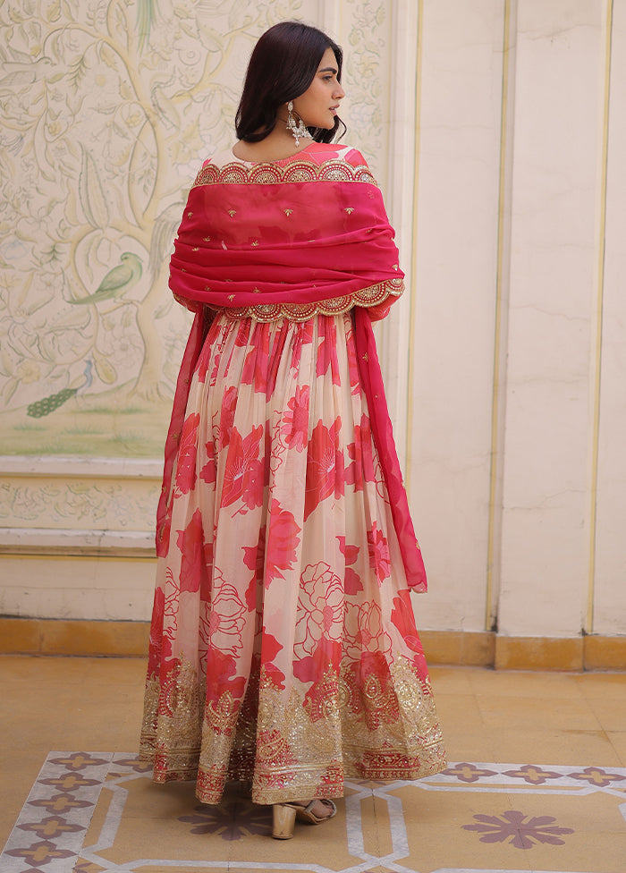 Pink Embroidery Work Silk Gown