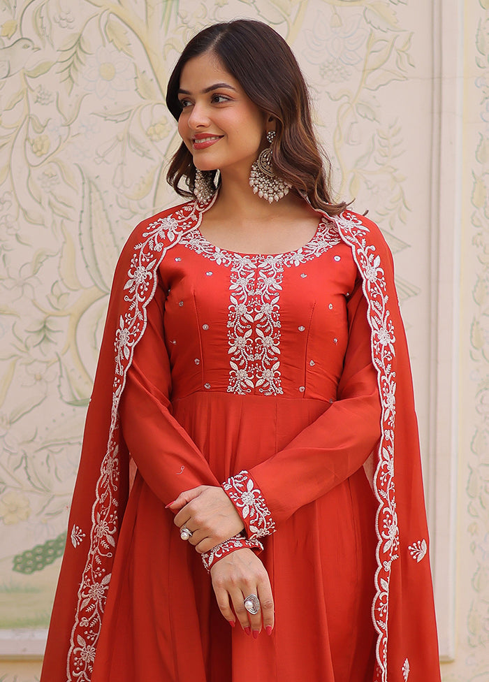 Brown Embroidery Work Cotton Gown