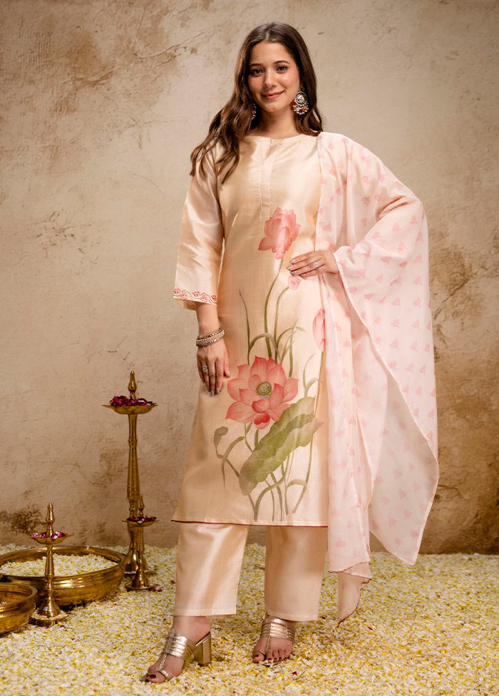 3 Pc Cream Silk Suit Set