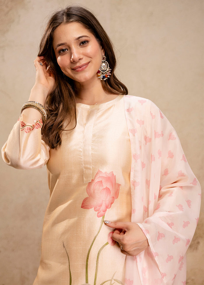 3 Pc Cream Silk Suit Set