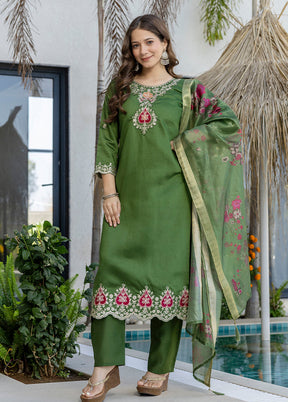 3 Pc Green Cotton Suit Set