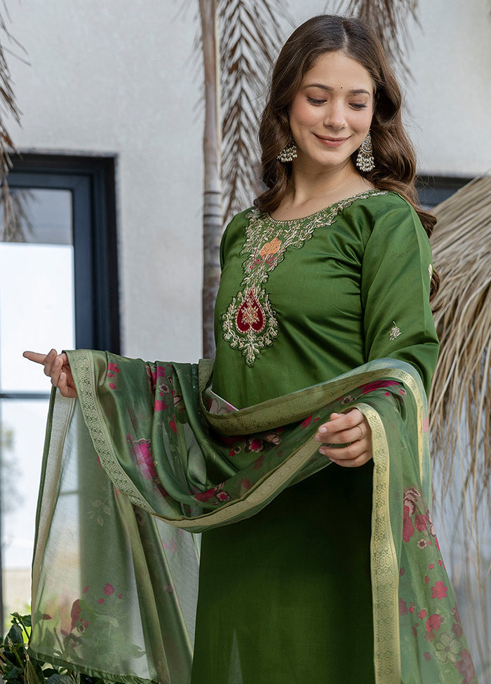 3 Pc Green Cotton Suit Set