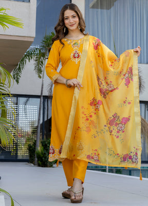3 Pc Yellow Cotton Suit Set