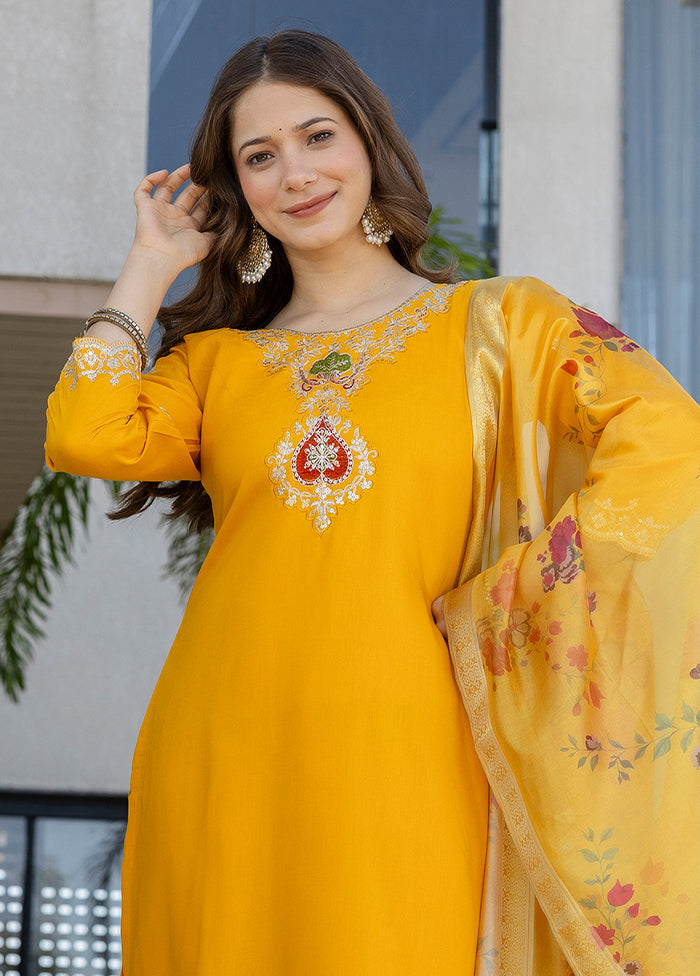 3 Pc Yellow Cotton Suit Set