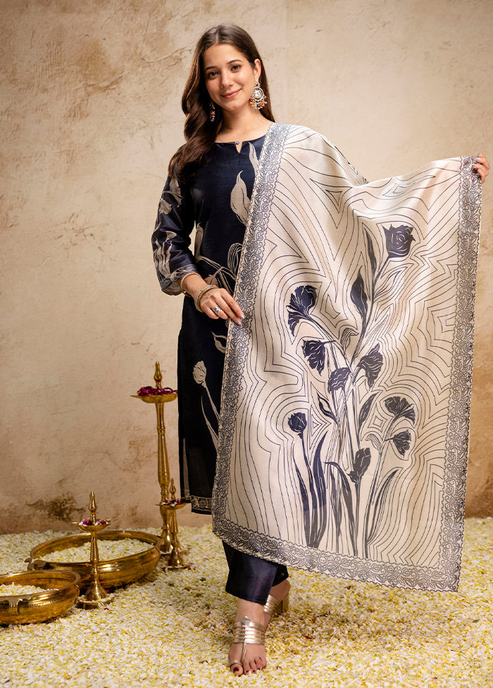 3 Pc Black Silk Suit Set