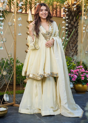 3 Pc Cream Silk Suit Set