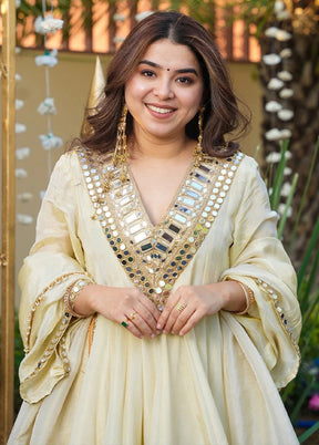 3 Pc Cream Silk Suit Set
