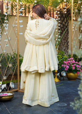 3 Pc Cream Silk Suit Set