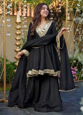 3 Pc Black Silk Suit Set