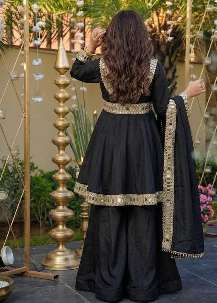 3 Pc Black Silk Suit Set