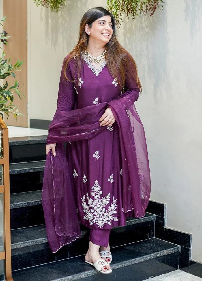 3 Pc Purple Silk Suit Set
