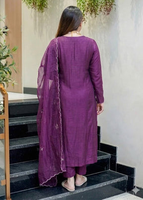 3 Pc Purple Silk Suit Set