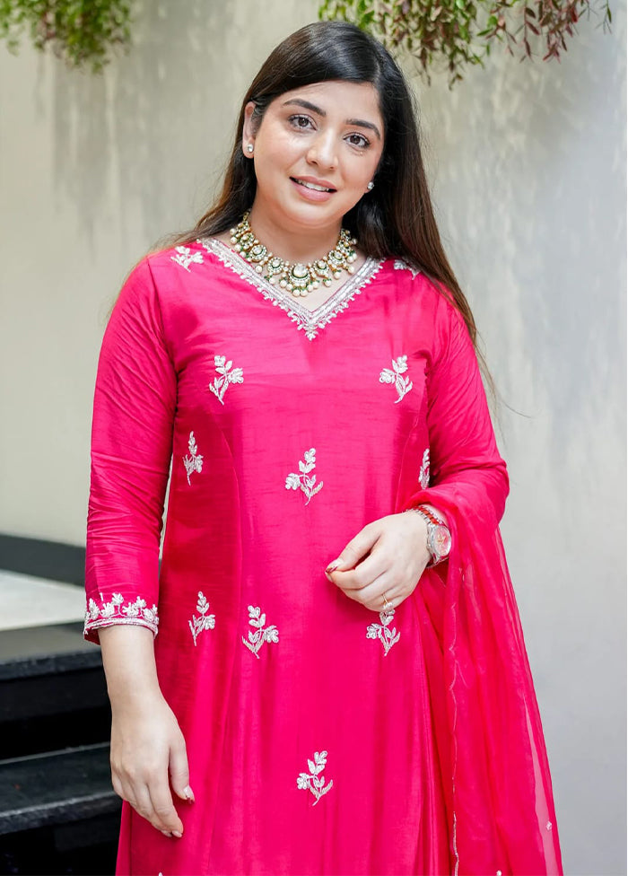 3 Pc Pink Silk Suit Set