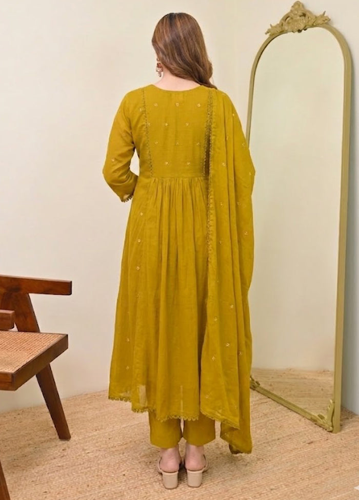 3 Pc Yellow Cotton Suit Set
