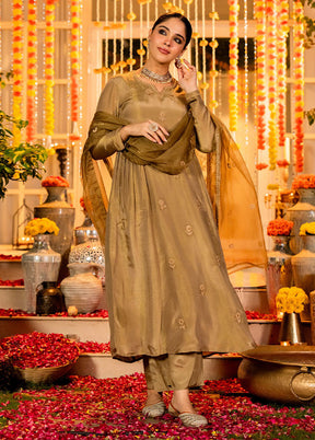3 Pc Brown Cotton Suit Set