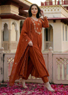3 Pc Brown Cotton Suit Set