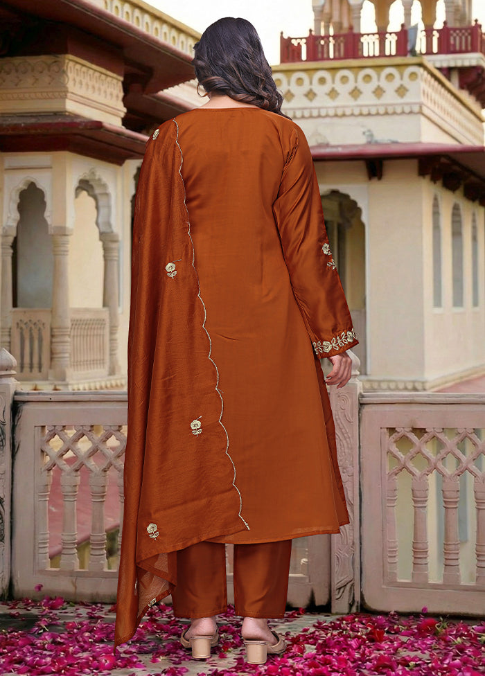 3 Pc Brown Cotton Suit Set