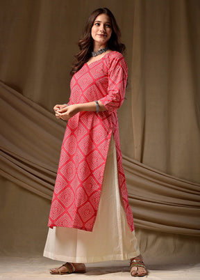 Pink Printed Work Cotton Kurti