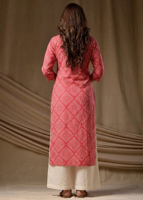 Pink Printed Work Cotton Kurti
