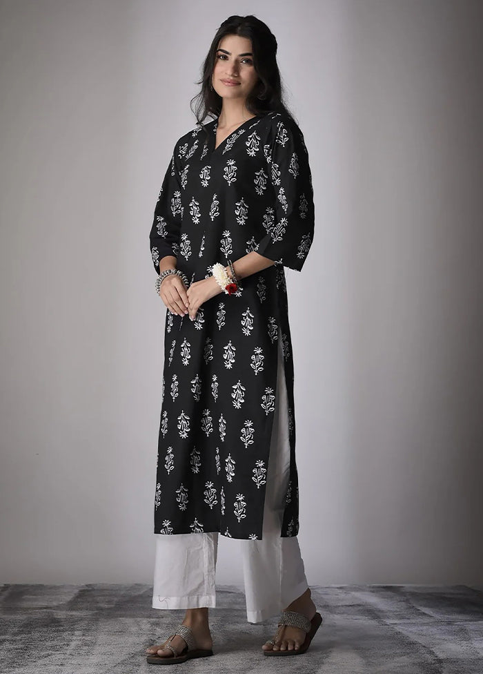 Black Printed Work Cotton Kurti