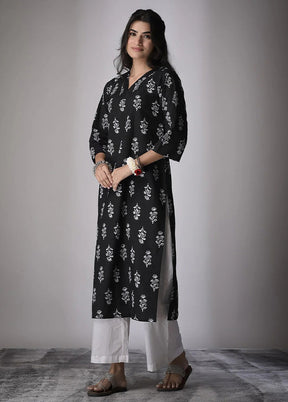 Black Printed Work Cotton Kurti