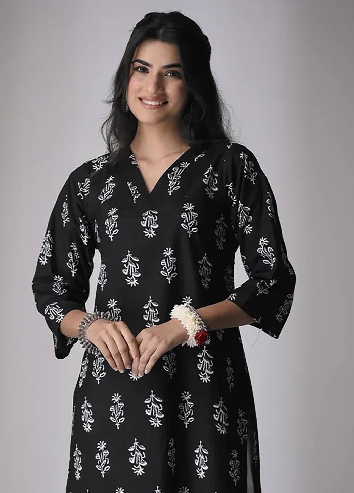 Black Printed Work Cotton Kurti