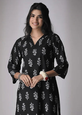 Black Printed Work Cotton Kurti