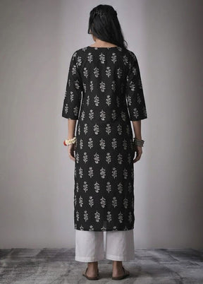 Black Printed Work Cotton Kurti