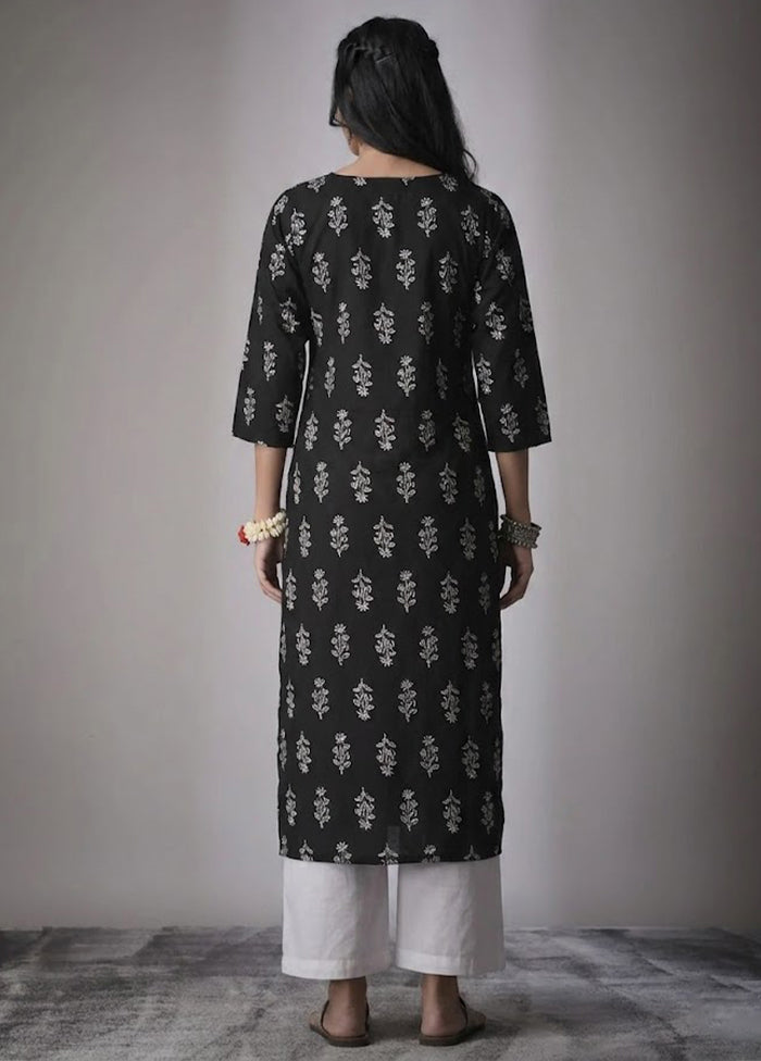 Black Printed Work Cotton Kurti