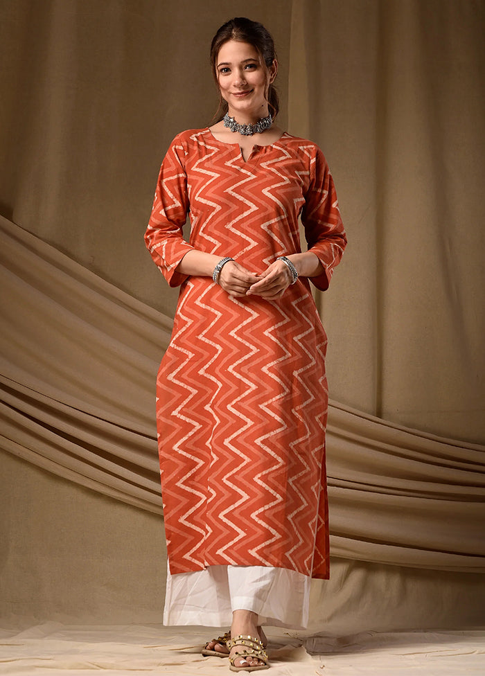 Brown Printed Work Cotton Kurti
