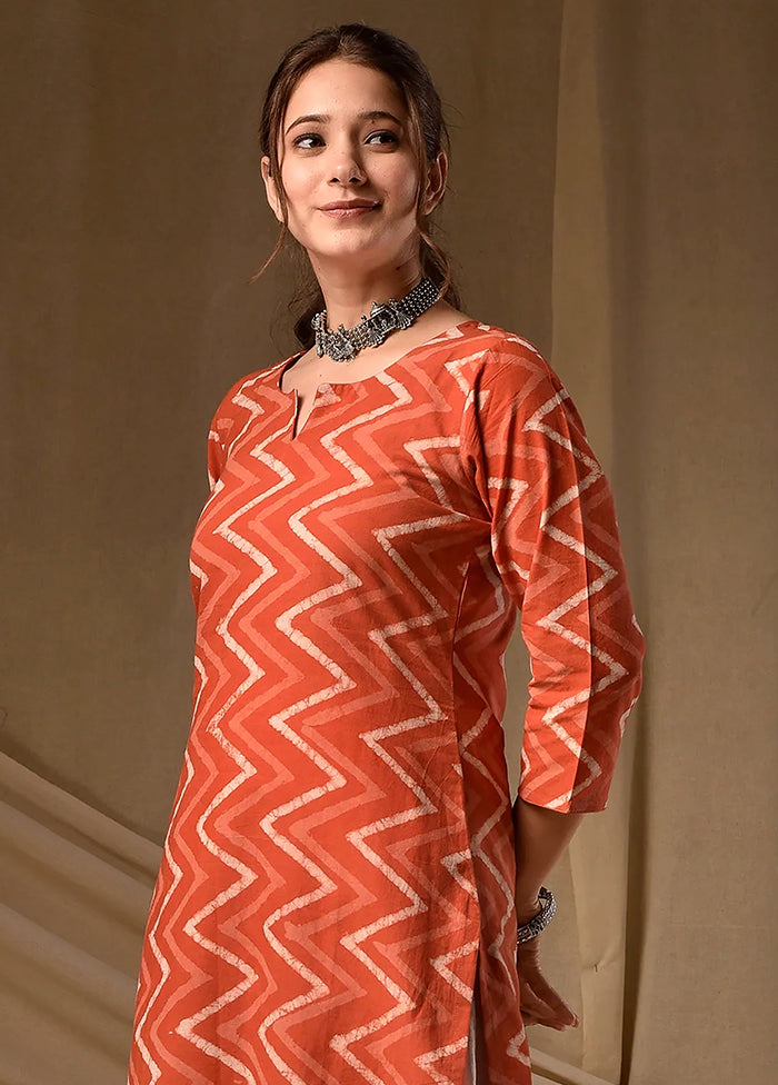 Brown Printed Work Cotton Kurti