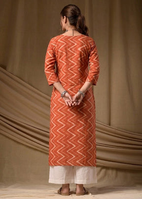 Brown Printed Work Cotton Kurti