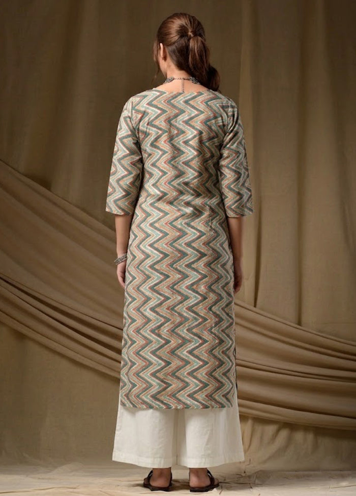 Green Printed Work Cotton Kurti