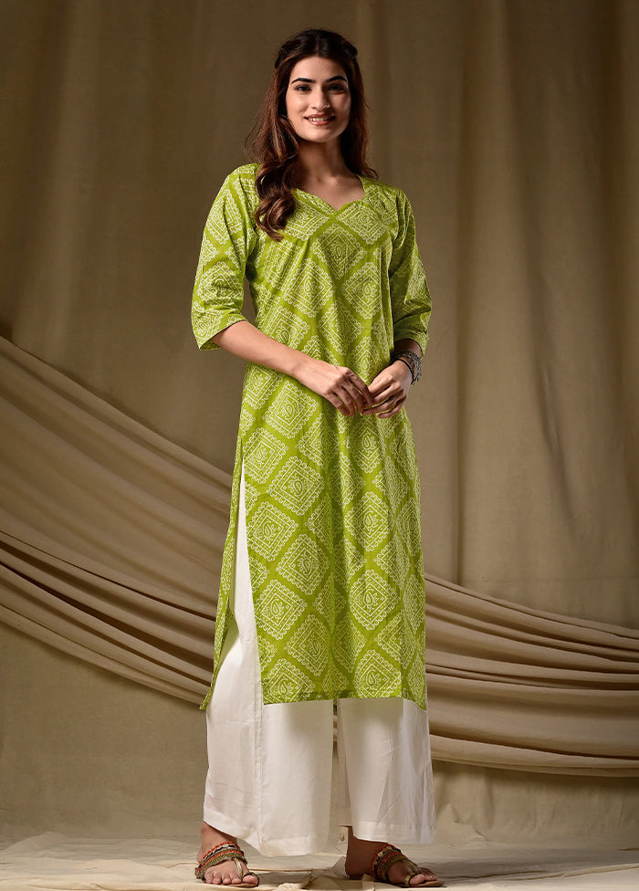 Green Printed Work Cotton Kurti