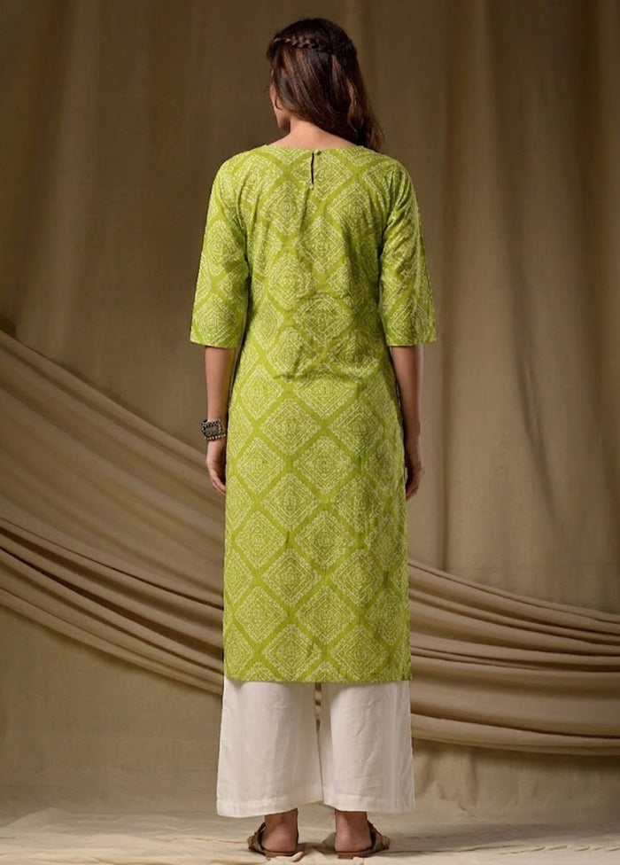 Green Printed Work Cotton Kurti