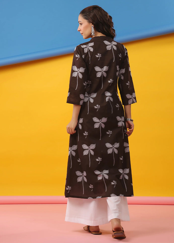 Brown Printed Work Cotton Kurti
