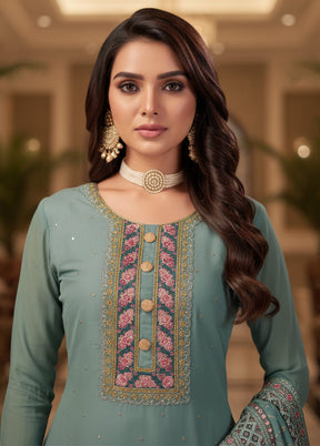 3 Pc Blue Georgette Sharara Set