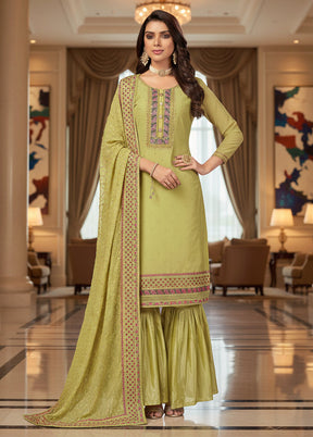 3 Pc Green Georgette Sharara Set