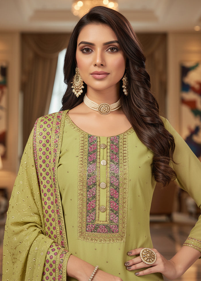 3 Pc Green Georgette Sharara Set