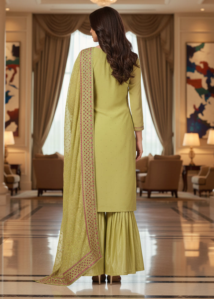 3 Pc Green Georgette Sharara Set
