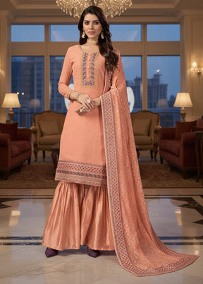 3 Pc Peach Georgette Sharara Set