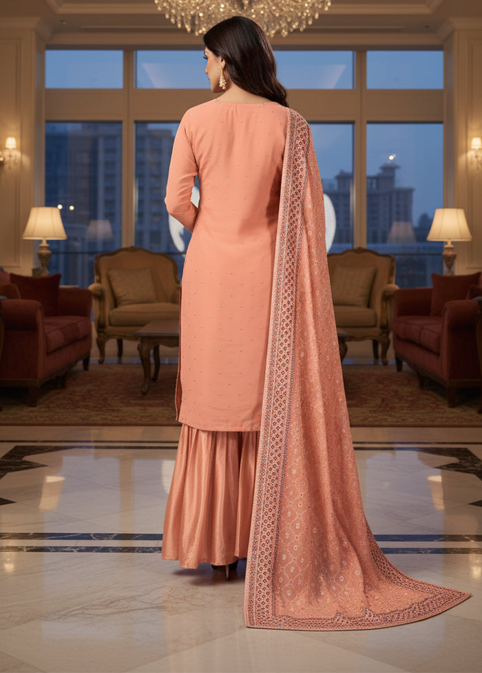 3 Pc Peach Georgette Sharara Set