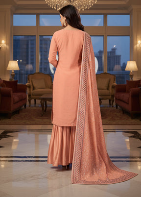 3 Pc Peach Georgette Sharara Set
