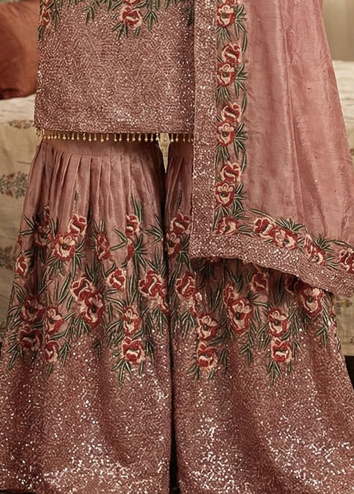 3 Pc Pink Silk Sharara Set