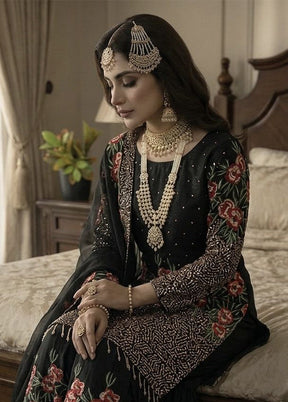 3 Pc Black Silk Sharara Set