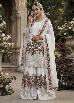 3 Pc White Silk Sharara Set