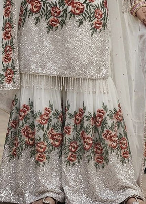 3 Pc White Silk Sharara Set