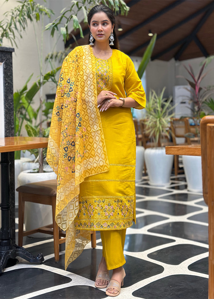 3 Pc Yellow Silk Suit Set