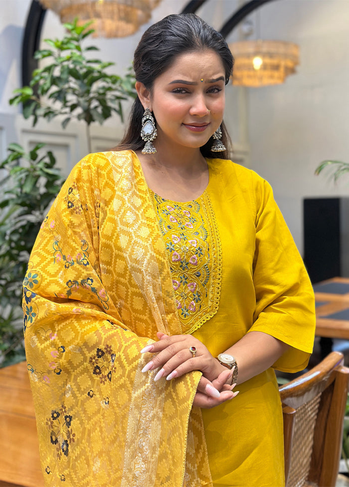 3 Pc Yellow Silk Suit Set