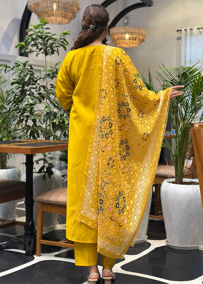 3 Pc Yellow Silk Suit Set